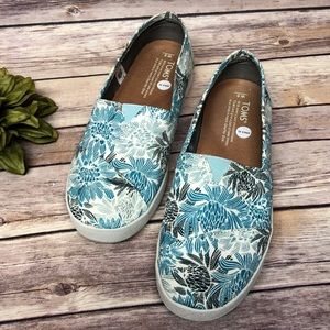 Toms Avalon Blue Canvas Floral Slip On Shoe, Sz 8